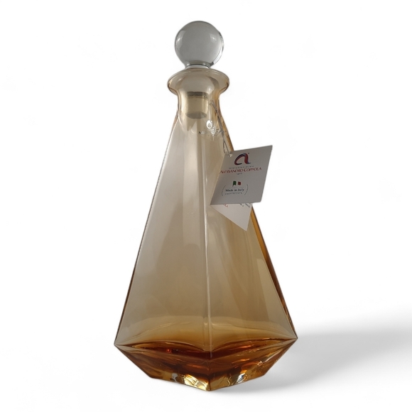 MURANO DECANTER SET Hand-Blown Glass Italy Venetian Amber Barware Bar Wine MCM - Picture 8 of 12